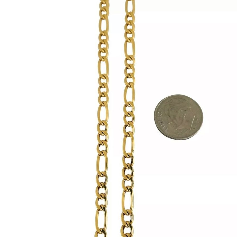 Real 14K Yellow Gold Figaro Chain 4.5MM 22” Necklace - Picture 2 of 3